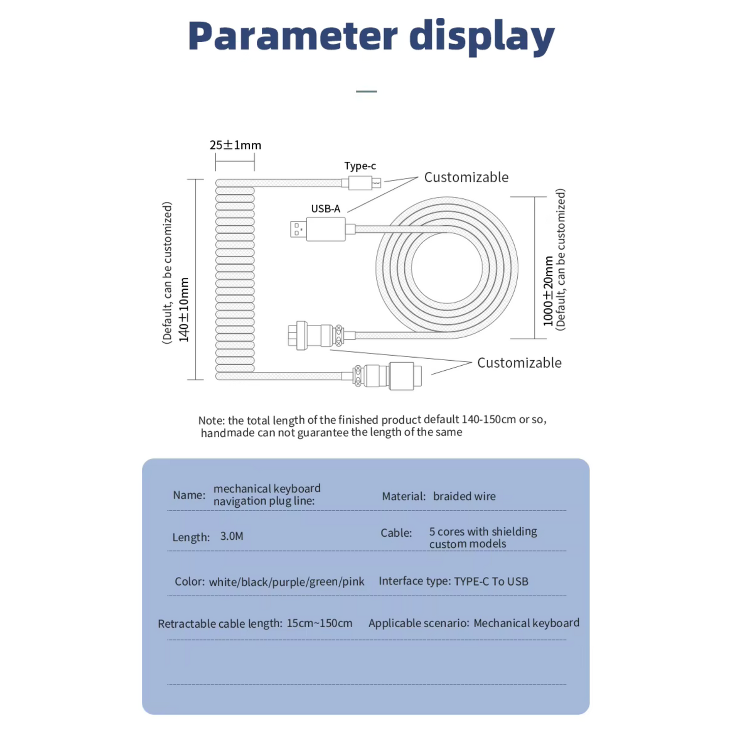Premium Gaming Coiled Keyboard Cable USB-C