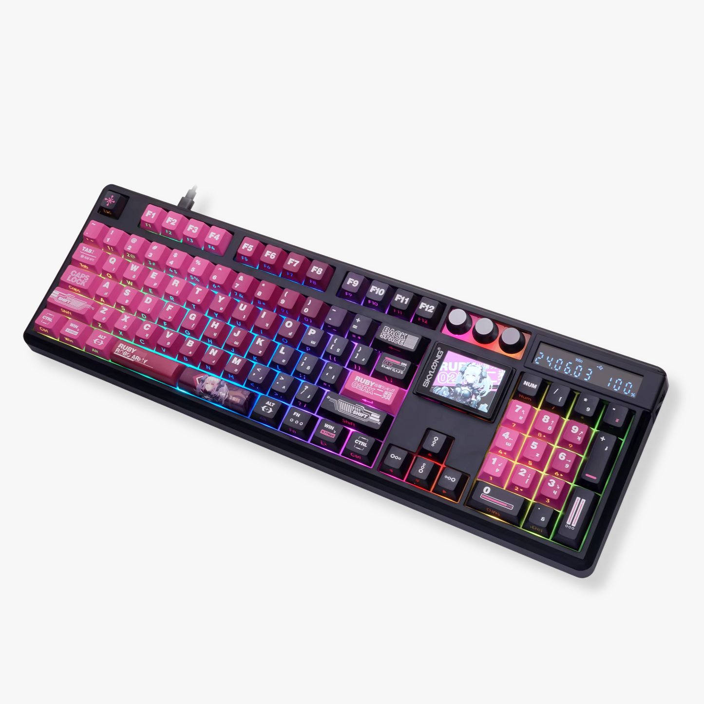 Mechanical Gaming Keyboard Full Layout with LCD Screen & 3 Knobs