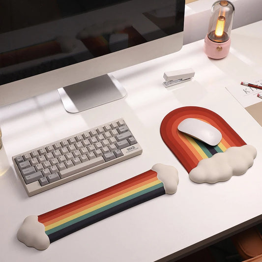 Memory Foam Wrist Rest & Silicone Mouse Pad - Rainbow